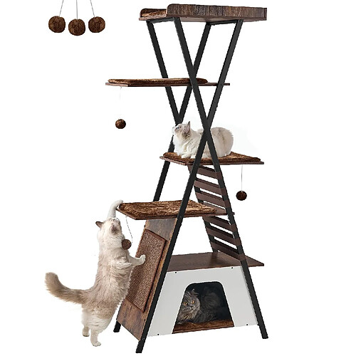 Arbre à Chat Hauteur 184 cm, Tour à Chat Moderne pour Chats d'intérieur, Condo à Plusieurs