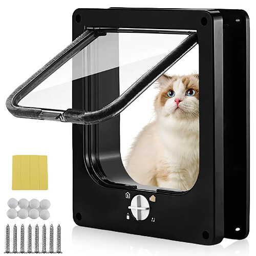 Chatière 4 voies Fermeture magnétique : porte pour animaux de compagnie avec design à faibl