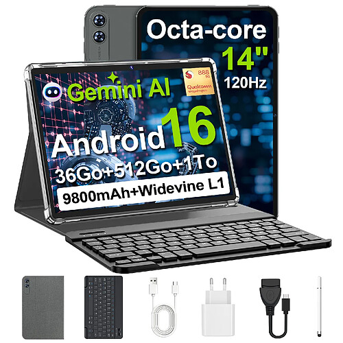 VANWIN Tablette Tactile 14" Grand Format–Puissance Snapdragon® 888–Android 16–36Go RAM + 512Go ROM