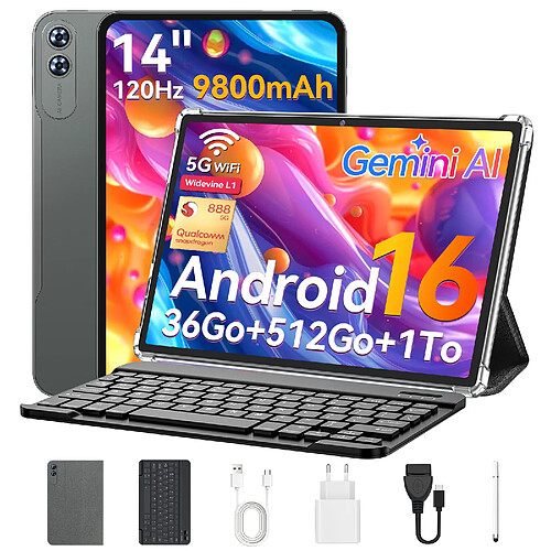 VANWIN Tablette Tactile 14" Grand Format–Puissance Snapdragon® 888–Android 16–36Go RAM + 512Go ROM