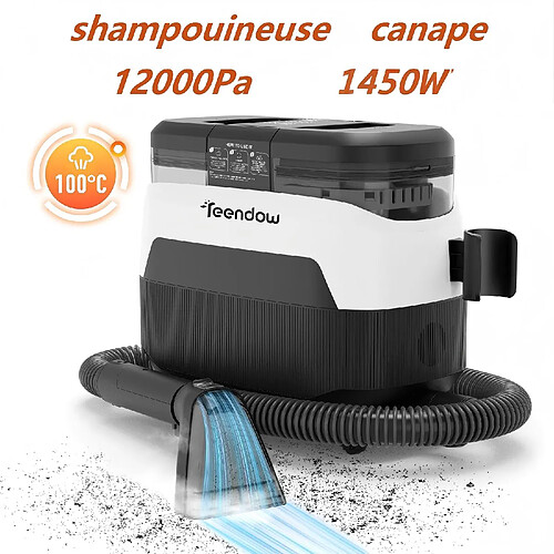 Shampouineuse canape 3 en 1 Teendow C6 MAX, 12000Pa, 1450W, Blanc, double réservoir d'eau
