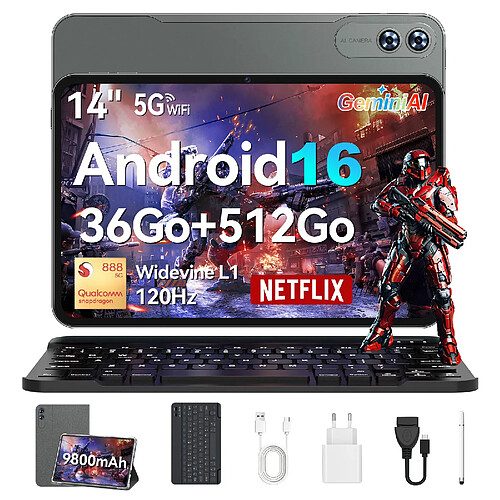 VANWIN Tablette Tactile 14" Grand Format–Puissance Snapdragon® 888–Android 16–36Go RAM + 512Go ROM