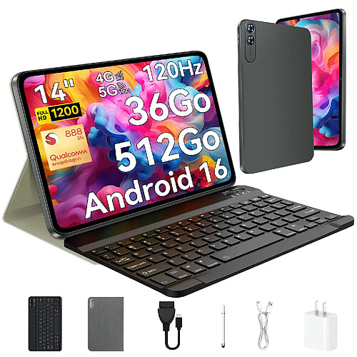 VANWIN Tablette Tactile 14" Grand Format–Puissance Snapdragon® 888–Android 16–36Go RAM + 512Go ROM