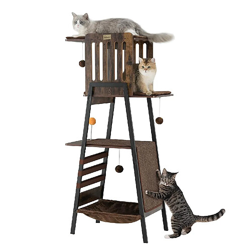 Arbre a Chat Hauteur 147 cm, Tour de Jeux pour Chats, Condo à Plusieurs Niveaux avec grotte