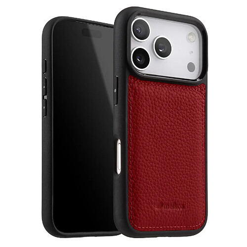 Melkco Coque pour iPhone 17 Pro Renforcée en Cuir Grainé avec Bords Surélevés Rouge