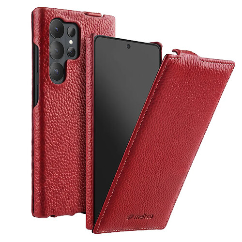 Melkco Étui pour Galaxy S26 Ultra Clapet Vertical Compatible MagSafe / Charge Qi2 Rouge
