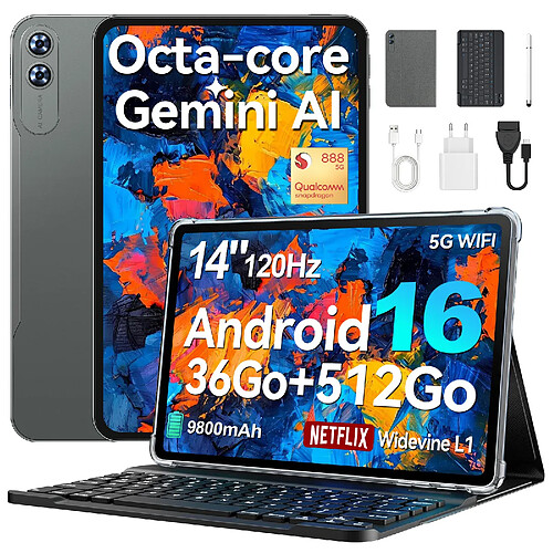 VANWIN Tablette Tactile 14" Grand Format–Puissance Snapdragon® 888–Android 16–36Go RAM + 512Go ROM