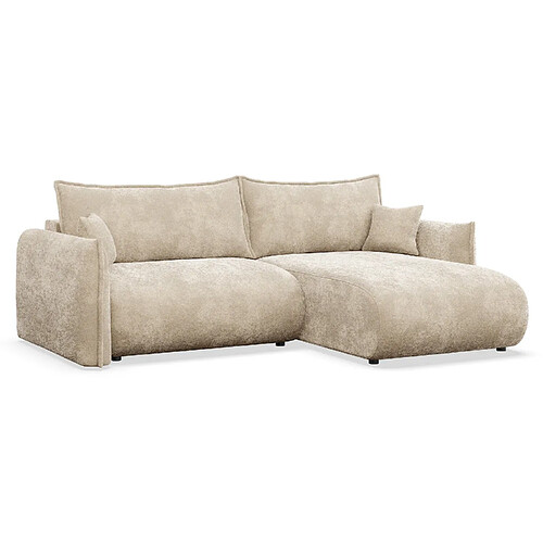 SELSEY - Canapé d’angle convertible CUSHI – Chenille – Beige – droit