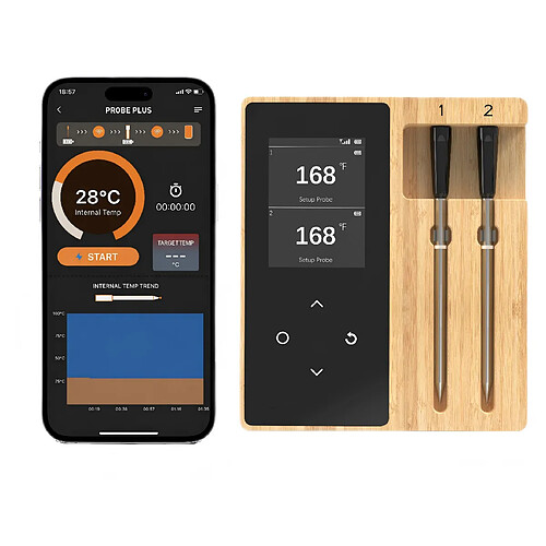 ByteLike Thermomètre à viande sans fil Bluetooth double sonde avec écran