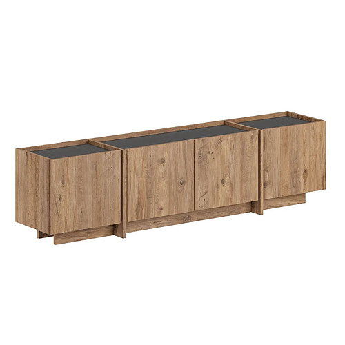 Hanah Home Meuble TV en bois - 180 x 35 x 46 cm - Pin Atlantique / Anthracite