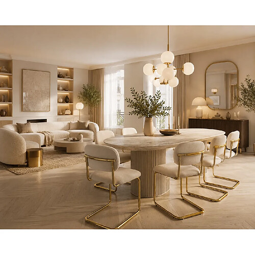 Homy France Lot de 4 chaises salle à manger tissu marron glacé, pied doré - ARC