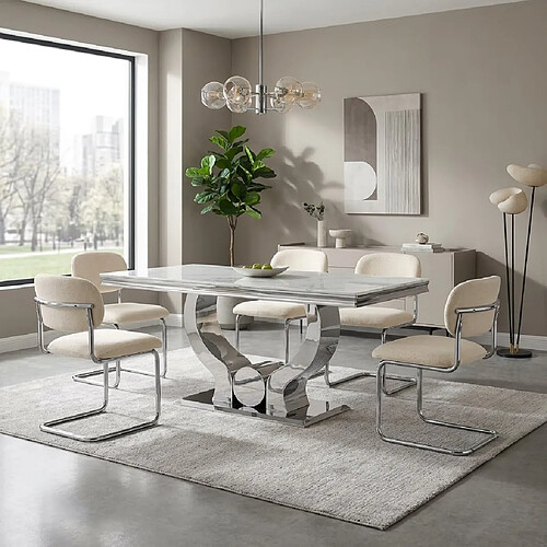 Homy France Lot de 4 chaises salle à manger tissu beige, pied chrome - ARC