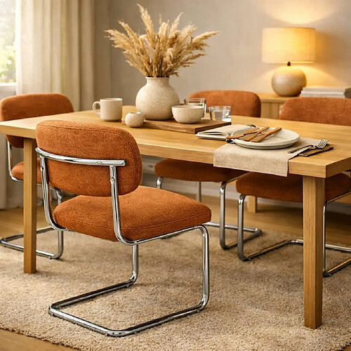 Homy France Lot de 4 chaises salle à manger tissu terracotta, pied chrome - ARC