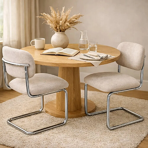 Homy France Lot de 4 chaises salle à manger tissu marron glacé, pied chrome - ARC