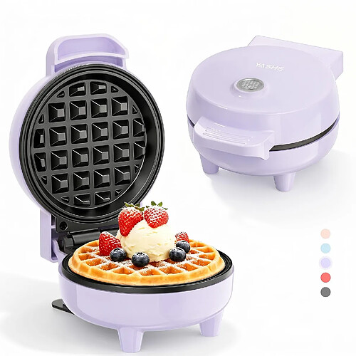 YASHE Mini gaufrier, 550 W, plaque 10 cm, antiadhésif, voyant, violet