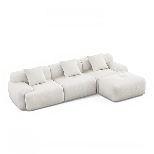 Concept Usine Canapé d'angle 5-6 places avec méridienne modulable en velours côtelé beige SHEFFIELD
