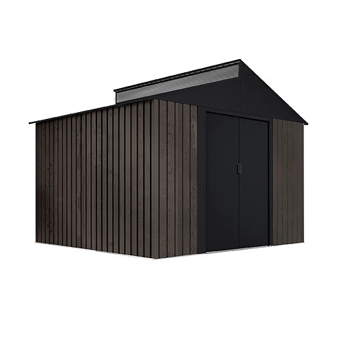 Wasabi Abri de Jardin Extérieur 7,25 m² Robin t2 – Finition effet bois premium – Puits de lumière – Portes coulissantes