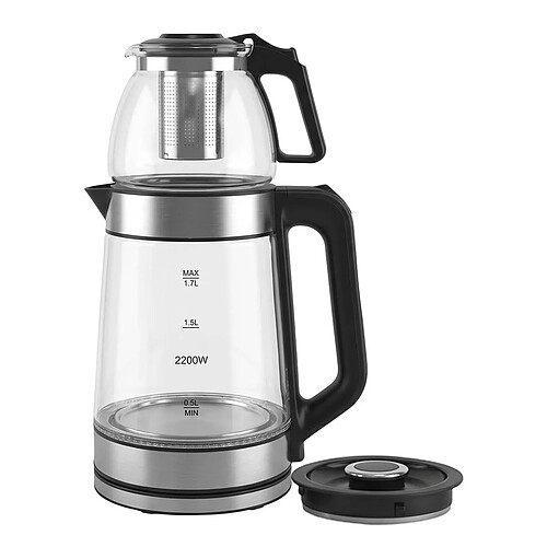 SWISS HAUS Bouilloire Électrique 1.7L avec Théière 2200W Infuseur en Verre Base 360° Noir