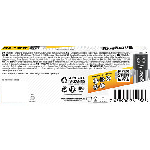 Energizer Industrial Pile alcaline AA/LR06 boite de 10
