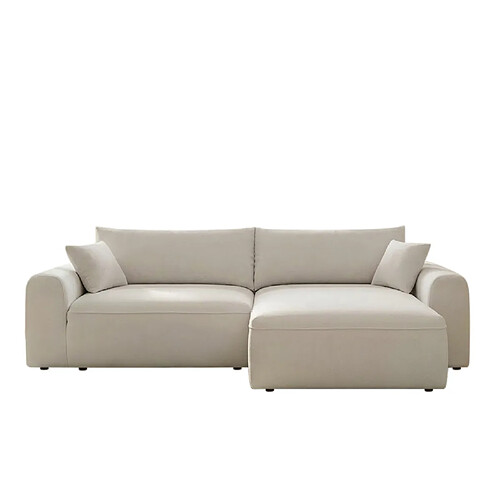 Concept Usine Canapé d'angle convertible beige 4 places tissu bouclé + coffre BELAIR