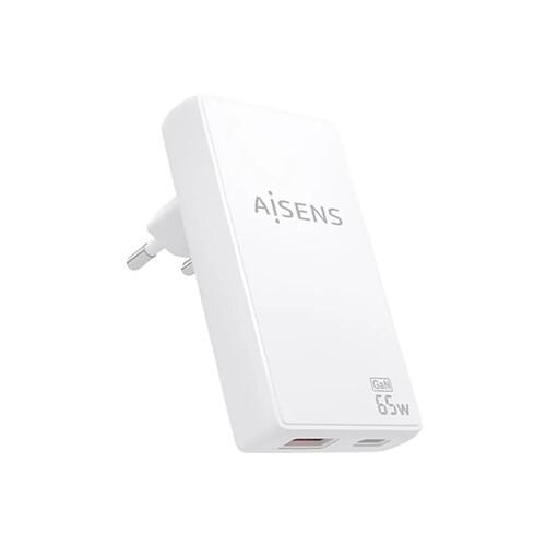 Aisens Chargeur Mural GaN Ultra Mince 65W USB-C PD3.0 QC4.0 USB-A QC3.0 Blanc