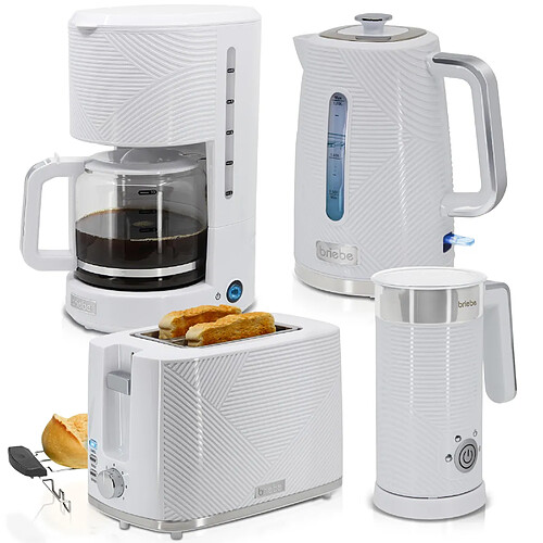 Briebe Elegance Ensemble Grille Pain Bouilloire 1,7L Cafetière Filtre Mousseur à Lait SKT1185WHT B