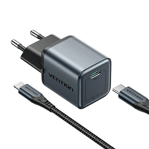 Chargeur Vention GaN USB-C 20W + Câble USB-C vers Lightning 1m (Gris)
