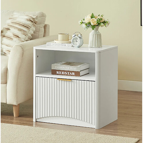 MIVRAY Table de chevet blanche 58 x 38 x 60 cm avec tiroir et niche