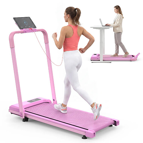 MIVRAY Tapis de course pliable rose 1-12 km/h, inclinaison 10%