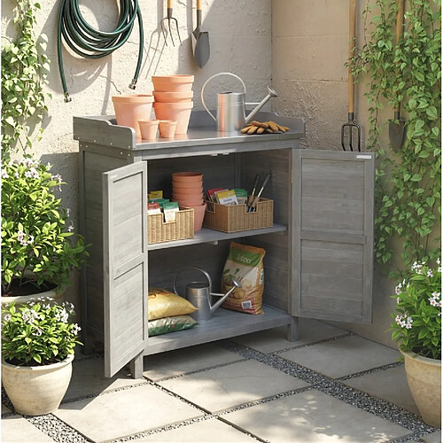 MIVRAY Armoire de jardin 83 x 40 x 92 cm avec plateau galvanisé, gris