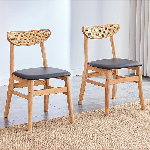 MIVRAY Lot de 2 chaises de salle à manger en bois, dossier en rotin, assise rembourrée