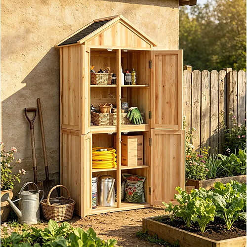 MIVRAY Armoire de jardin en bois 82 x 50 x 190 cm, toit asphalté, naturel