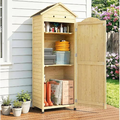 MIVRAY Abri de rangement en bois, 213 cm, porte magnétique, toit galvanisé, naturel