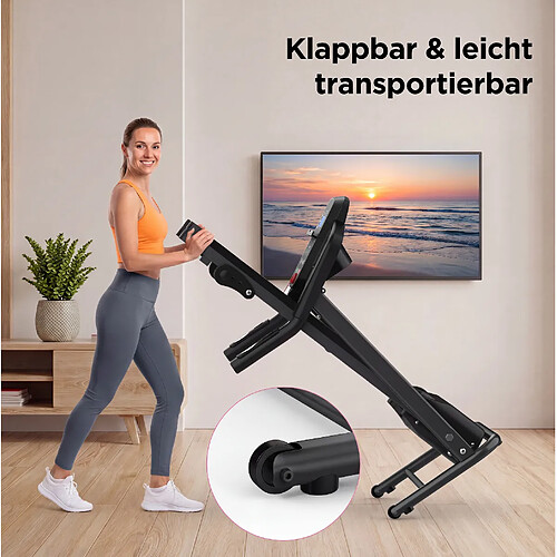 MIVRAY Tapis de course pliable avec poignées, LED, noir, capacité 130 kg