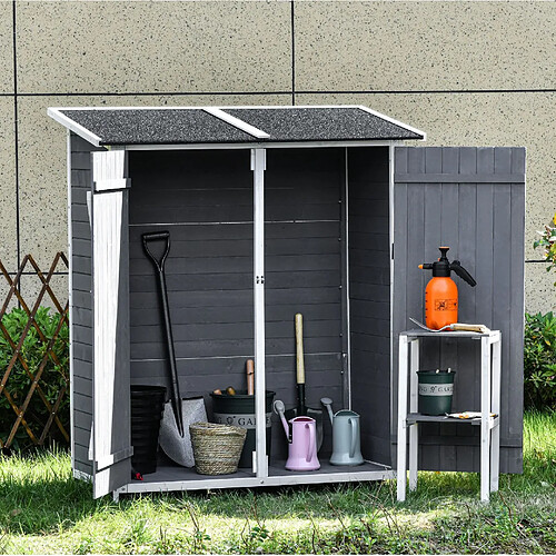 MIVRAY Abri de jardin 2 portes 139 x 75 x 160 cm gris et blanc