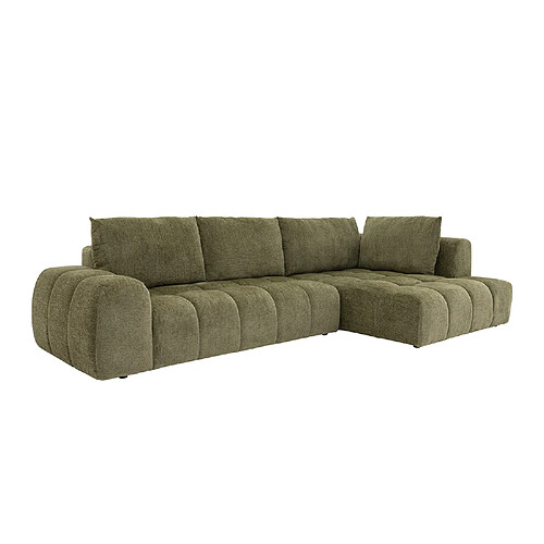 Concept Usine Canapé d'angle nuage 5 places en tissu chenille vert CHESTER