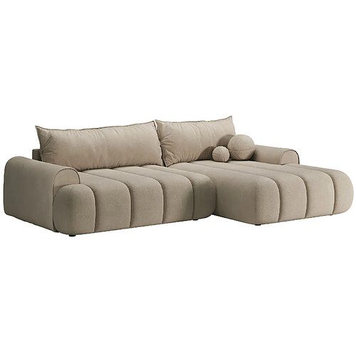 SELSEY - Canapé d’angle convertible DANDELINO – Velours – Beige – droit