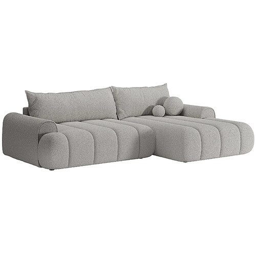 SELSEY - Canapé d’angle convertible DANDELINO – Bouclette – Gris clair – droit