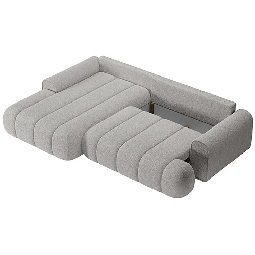 SELSEY - Canapé d’angle convertible DANDELINO – Bouclette – Gris clair – gauche