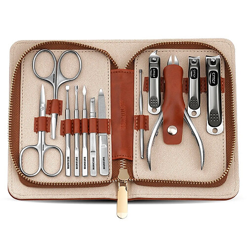 INF Kit de Coupe-Ongles 12 Pièces Professionnel pour Manucure et Pédicure Brown