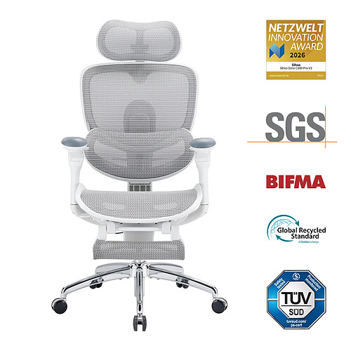 SIHOO Doro C300 Pro V2 Chaise ergonomique – Soutien lombaire auto-adaptatif 2.0,Accoudoirs 8D, Inclinaison 135°,Repose-pieds, 150 kg max, Blanc