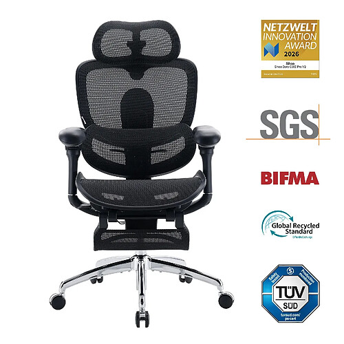 SIHOO Doro C300 Pro V2 Chaise ergonomique – Soutien lombaire auto-adaptatif 2.0,Accoudoirs 8D, Inclinaison 135°,Repose-pieds, 150 kg max, Noir