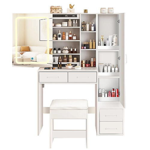 ByteLike Coiffeuse Blanche LED avec Tabouret
