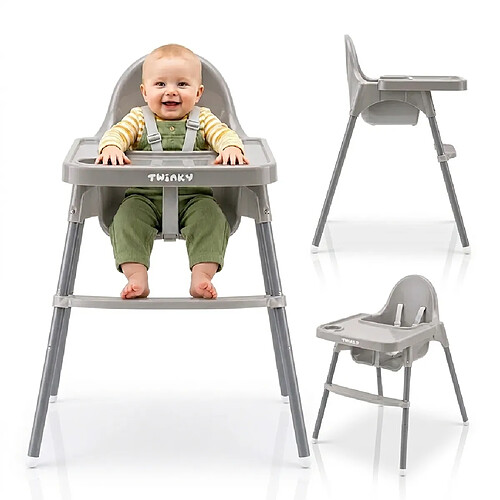 Twinky® Baby ECO Chaise Haute, Chaise d'Alimentation Bébé Réglable avec Dossier Inclinable et Table Amovible, pour 6 à 36 Mois, Gris clair