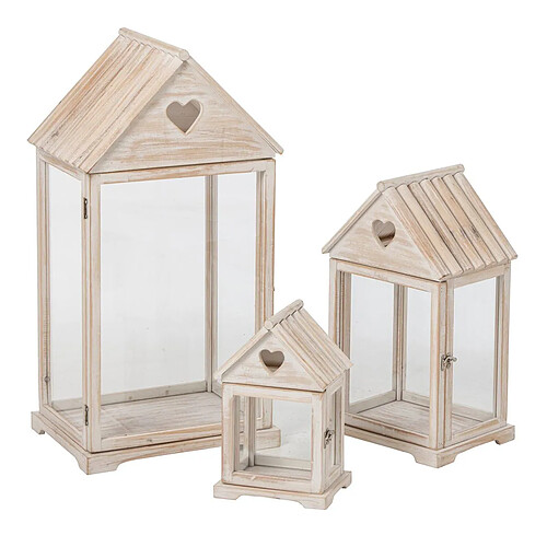 Paris Prix Lot de 3 Lanternes Maison en Bois Karal 68cm Beige