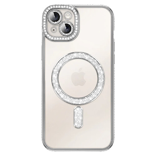 Avizar Coque pour iPhone 15 Plus Compatible MagSafe avec Contour à Strass Argent