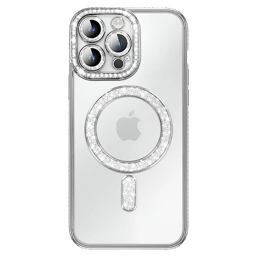 Avizar Coque pour iPhone 14 Pro Max Compatible MagSafe avec Contour à Strass Argent