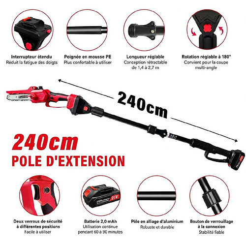 Generic Home Scie d'élagage sans fil 21V avec perche télescopique