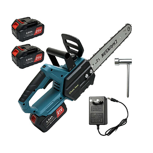 Generic Home Tronçonneuse sans fil 21 V 1000 W – Guide 30 cm – 2 batteries 3,0 Ah