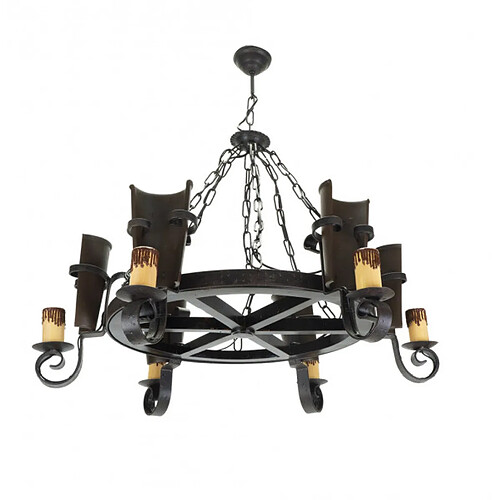 FABRILAMP Suspension Cantina marron rustique 6 E27 83 cm